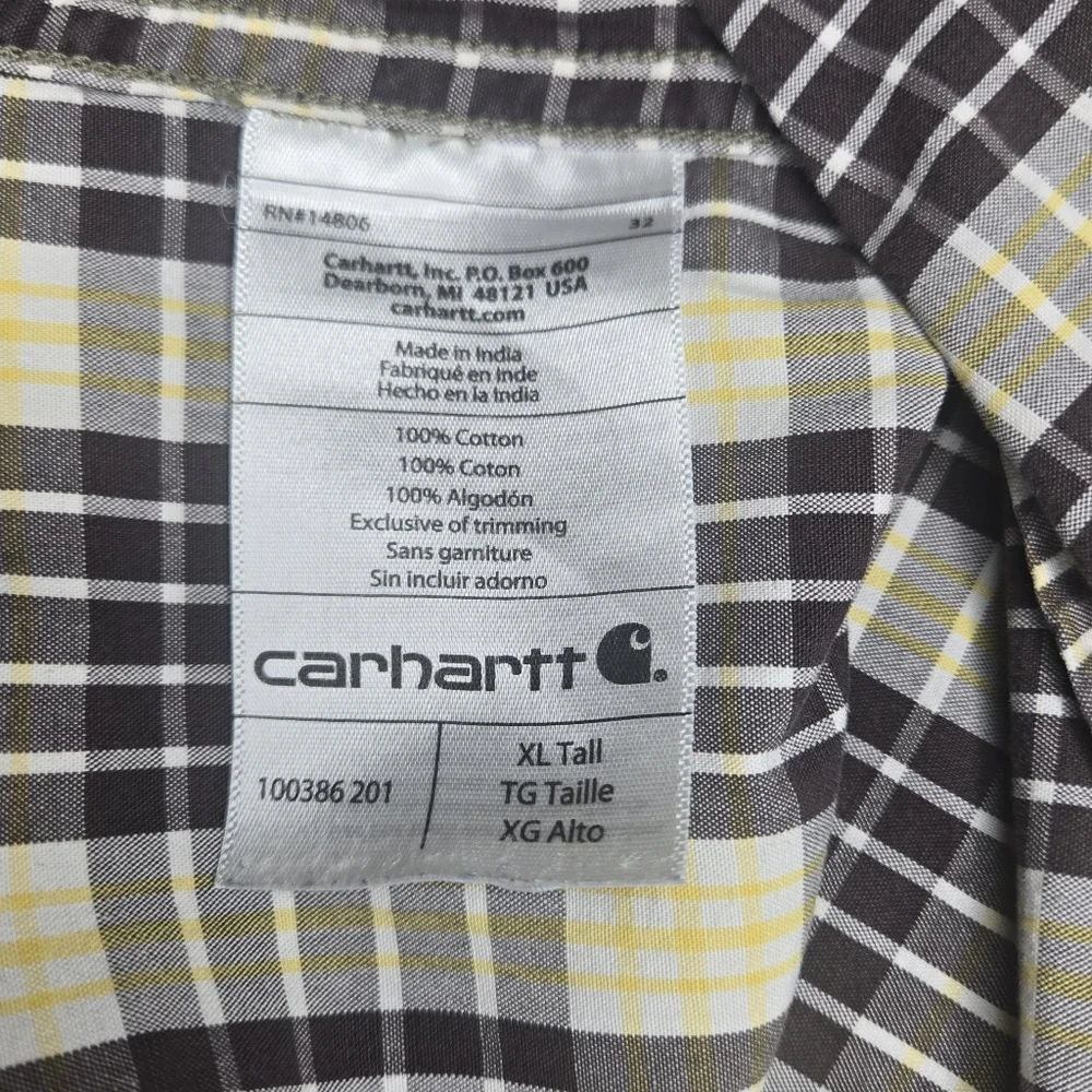 Carhartt Men’s XL Tall Relaxed Fit Button Down Shirt Short Sleeve Plaid Cotton - Picture 5 of 5